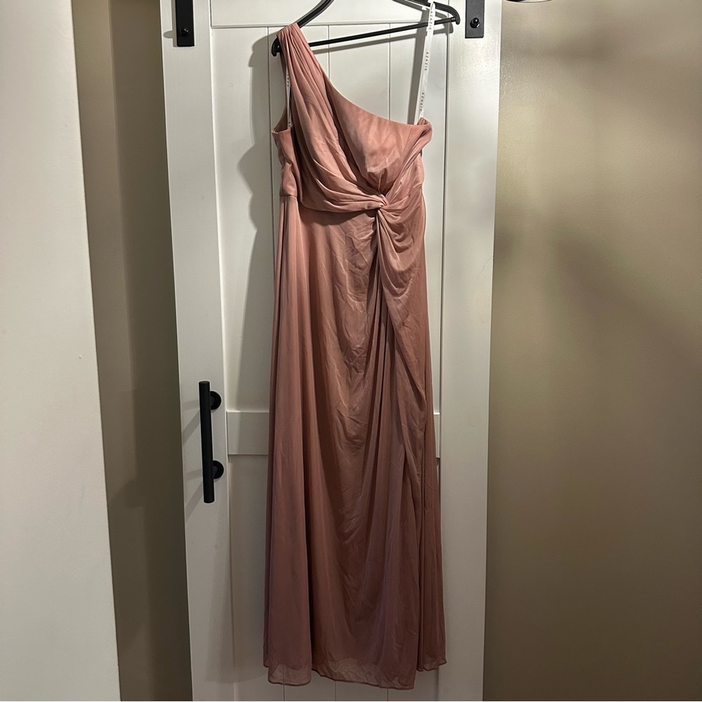 Azazie Brooke One-Shoulder Dusty Rose Stretch Mesh size A10 Dress